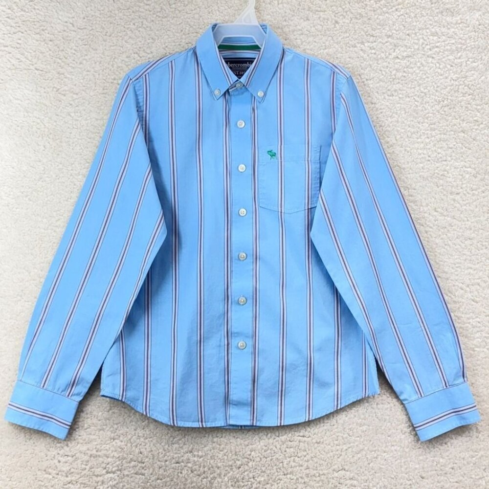 Abercrombie Kids Medium Cotton Striped Blue Button Down Shirt Collared Casual